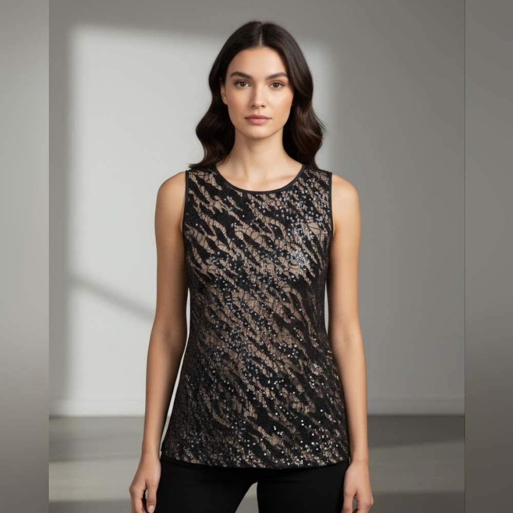 MM Couture Black and Silver Sequin Tank Split BackTop